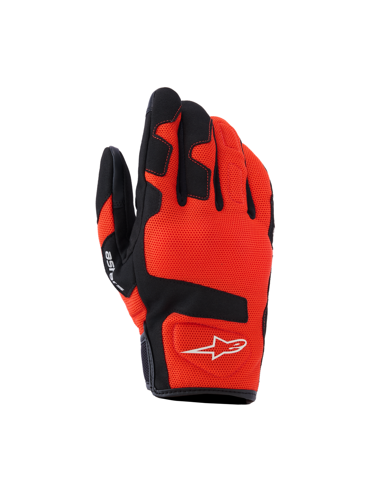 Alpinestars Ignite Handschuhe, Motorradhandschuhe, Rot und Schwarz, atmungsaktives Mesh-Gewebe, schwarze Verstärkungen an Fingern und Knöcheln, weißes Stern-Logo, kurzes Bündchen