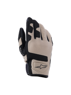 Alpinestars Ignite handschoenen, motorhandschoenen, beige en zwart, bovenkant van gestructureerd mesh met zwarte paneelaccenten, kort manchetontwerp met Alpinestars-logo, lichte en ademende beschermende uitrusting voor stadsritten