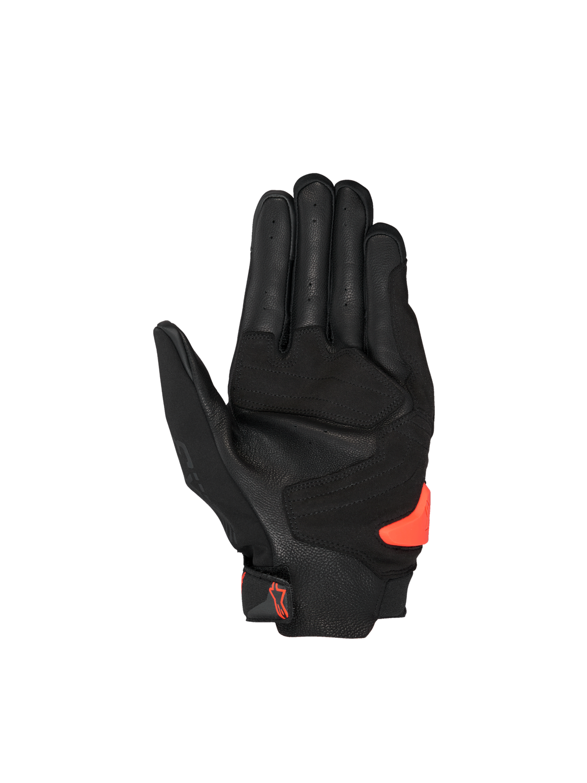 Alpinestars SP X 3 handschoenen, heren motorhandschoenen van zwart leer met geperforeerde palm en rode TPR-palm slider.
