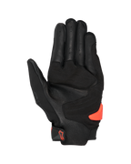 Gants Alpinestars SP X 3, noir et rouge fluo, vue de la paume avec cuir perforé, renforts synthétiques et slider de paume en TPR orange vif, équipement de moto racing et sport