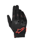 Alpinestars SP X 3, gants de moto racing, noir et rouge fluo, avec un grand logo étoile rouge sur le revers, protection des articulations en TPU double densité avec accents rouges et sliders de doigts ventilés, design protecteur sportif pour la route