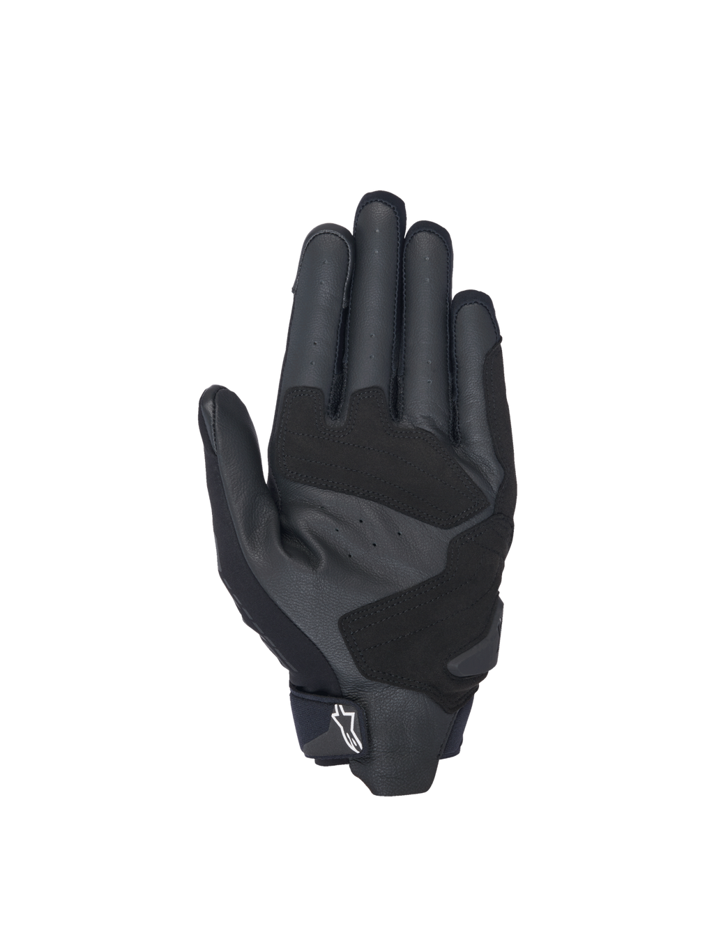 Alpinestars SP X 3 Handschuhe, Motorradrennhandschuhe, Schwarz, Handflächenansicht mit perforiertem Leder und Verstärkungen.