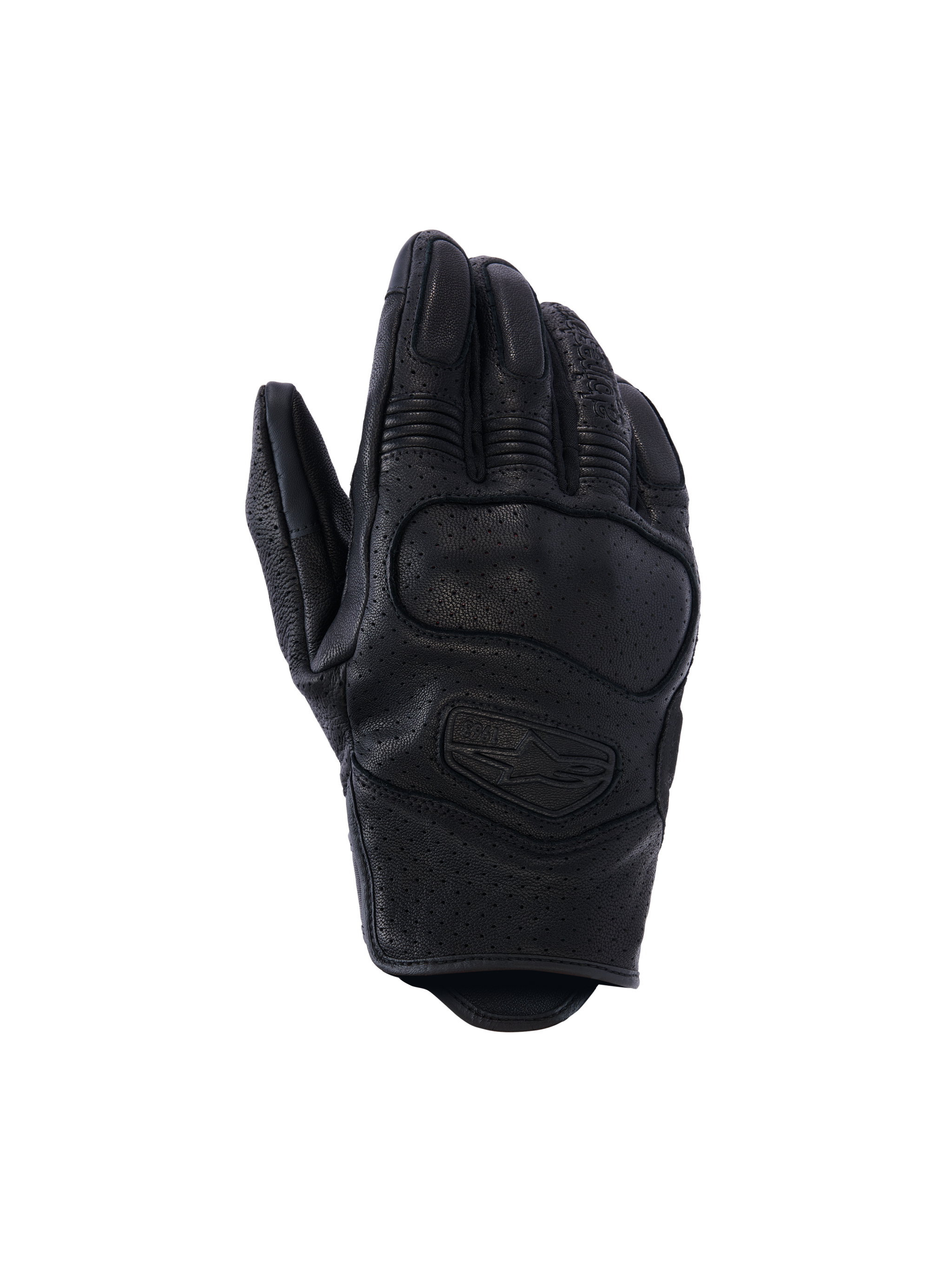 Alpinestars Mustang V3, gants de moto en cuir noir, perforés pour ventilation, protection renforcée sur les articulations, design ergonomique