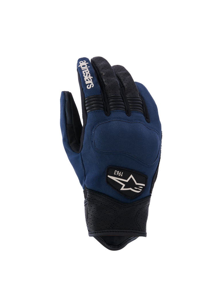 Alpinestars Tracker handschoenen, motorhandschoenen, blauw en zwart, gestructureerd oppervlak met geperforeerde vingers, versterkte knokkelsbescherming, ergonomisch design met synthetisch leer en stof