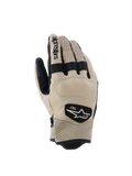 Gants Alpinestars Tracker, gants de moto, beige et noir, avec cuir perforé, inserts accordéon extensibles noirs et écusson logo héritage 1963, style workwear urbain