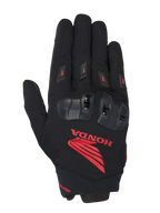 Alpinestars Honda SP X 3 handschoen, sportieve motorhandschoen, zwart met opvallend rood Honda-logo, zwarte TPU-knokkelbeschermers, rode vinger-sliders, constructie van technisch textiel en leer