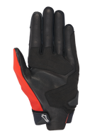 Alpinestars Honda SP X 3 handschoenen, motorhandschoenen, felrood, zwart en wit, palmweergave met geperforeerde lederen constructie en synthetische versterkingen, een felrood duimpaneel en een compacte manchet met Alpinestars-logo.