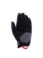 Alpinestars Durack Gloves, Motorcycle Gloves, Black Deep Gray and Bright Red, palm view showing synthetic suede construction with a gray reinforcement patch and bright red pull loop, adventure and dual-sport riding gear
