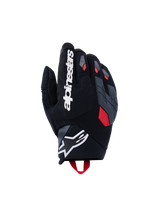 Alpinestars Durack Gloves, Motorcycle Gloves, Black with Red Accents, Textured Fabric with Gray Knuckle Protection, White Logo, Sporty Design for Grip and Performance