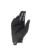Alpinestars Radar handschoenen 2025, zwarte motocrosshandschoenen met suède handpalm en One Goal One Vision tekst.