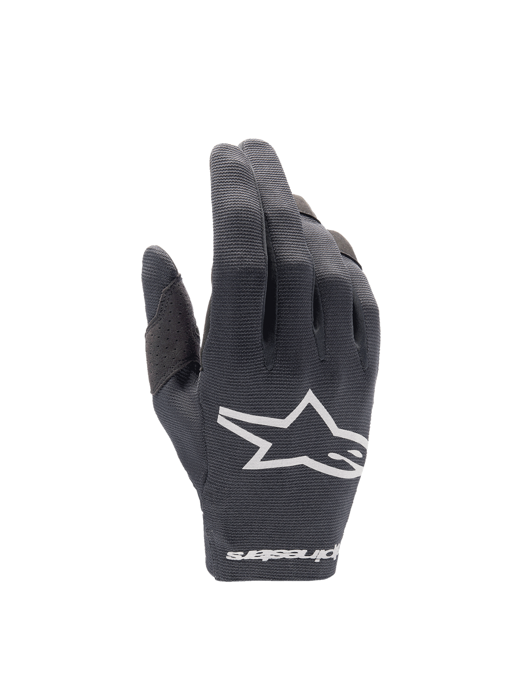 Alpinestars Radar handschoenen 2025, heren-motocrosshandschoenen, zwart en wit, lichtgewicht stretch textiel met logo.