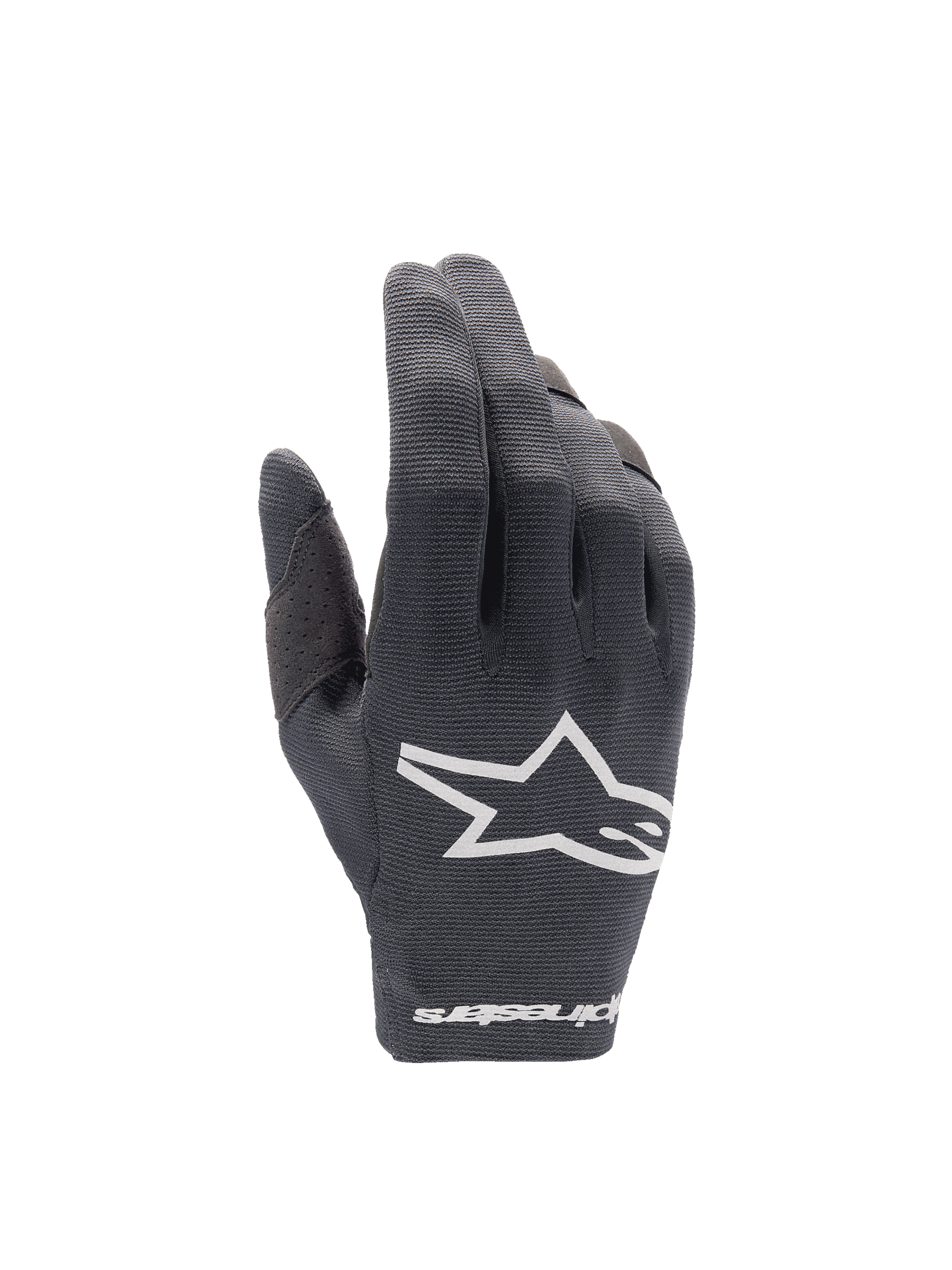 Alpinestars Radar handschoenen 2025, heren-motocrosshandschoenen, zwart en wit, lichtgewicht stretch textiel met logo.