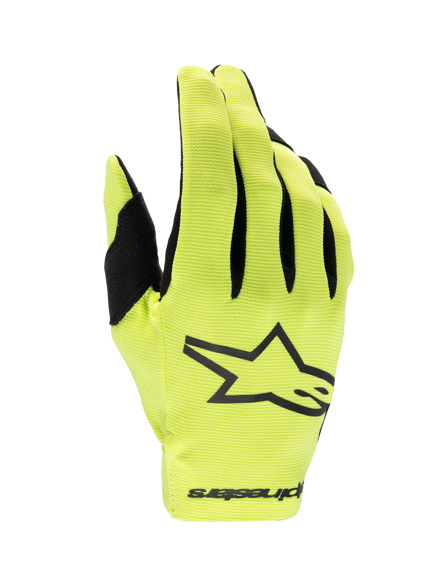 Alpinestars Radar handschoenen 2025, motocrosshandschoenen voor heren, geel fluo en zwart, lichtgewicht enkellaags textiel.