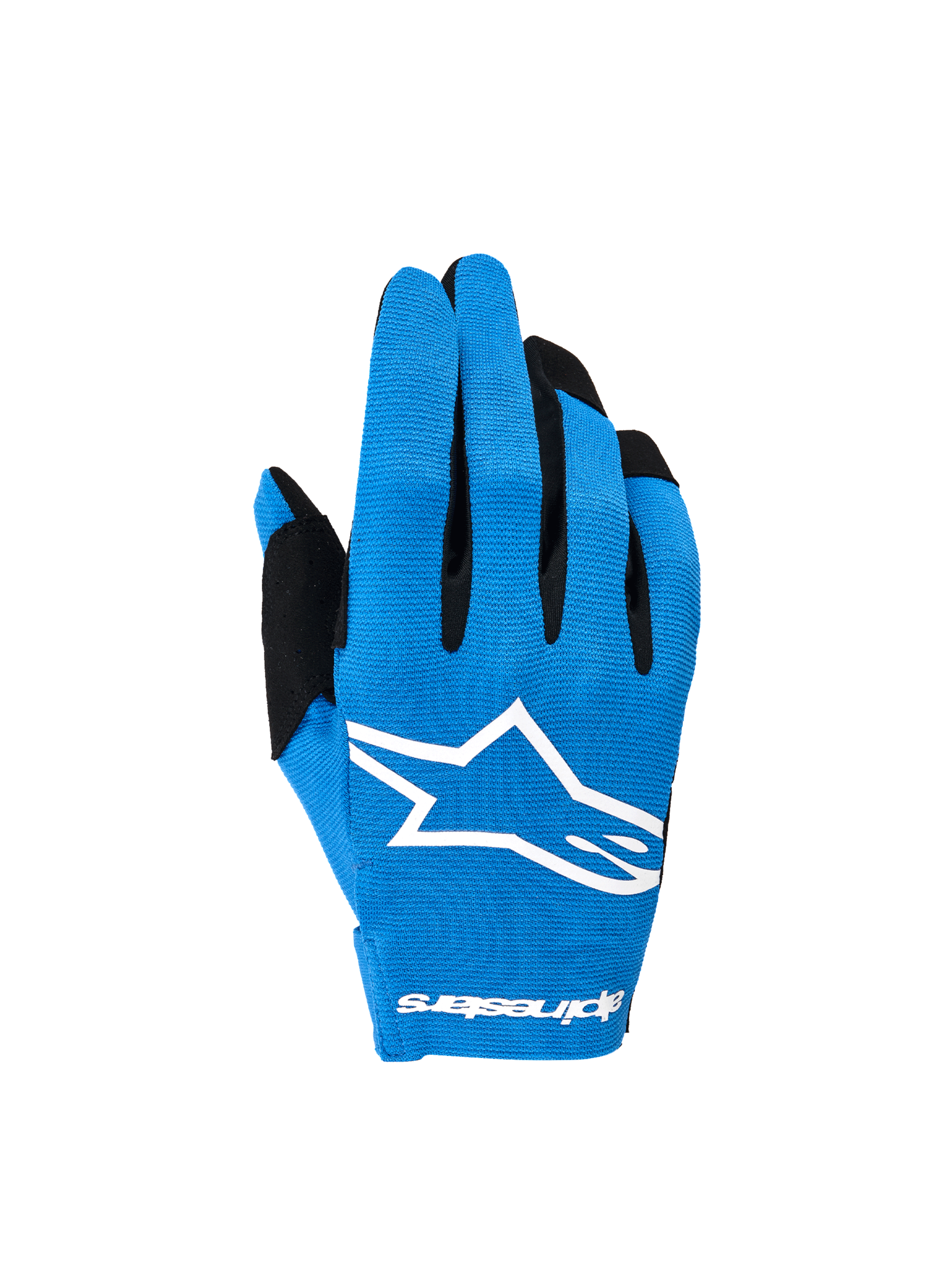 Alpinestars 2026 Radar Handschuhe, Herren-Motocross-Handschuhe, Blau und Weiß, Handrücken mit weißem Astars-Logo.