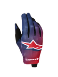 Alpinestars Radar 2027, gants de moto pour homme, dégradé de rouge et bleu avec grand logo étoile blanc, construction légère en suède synthétique pour le motocross.