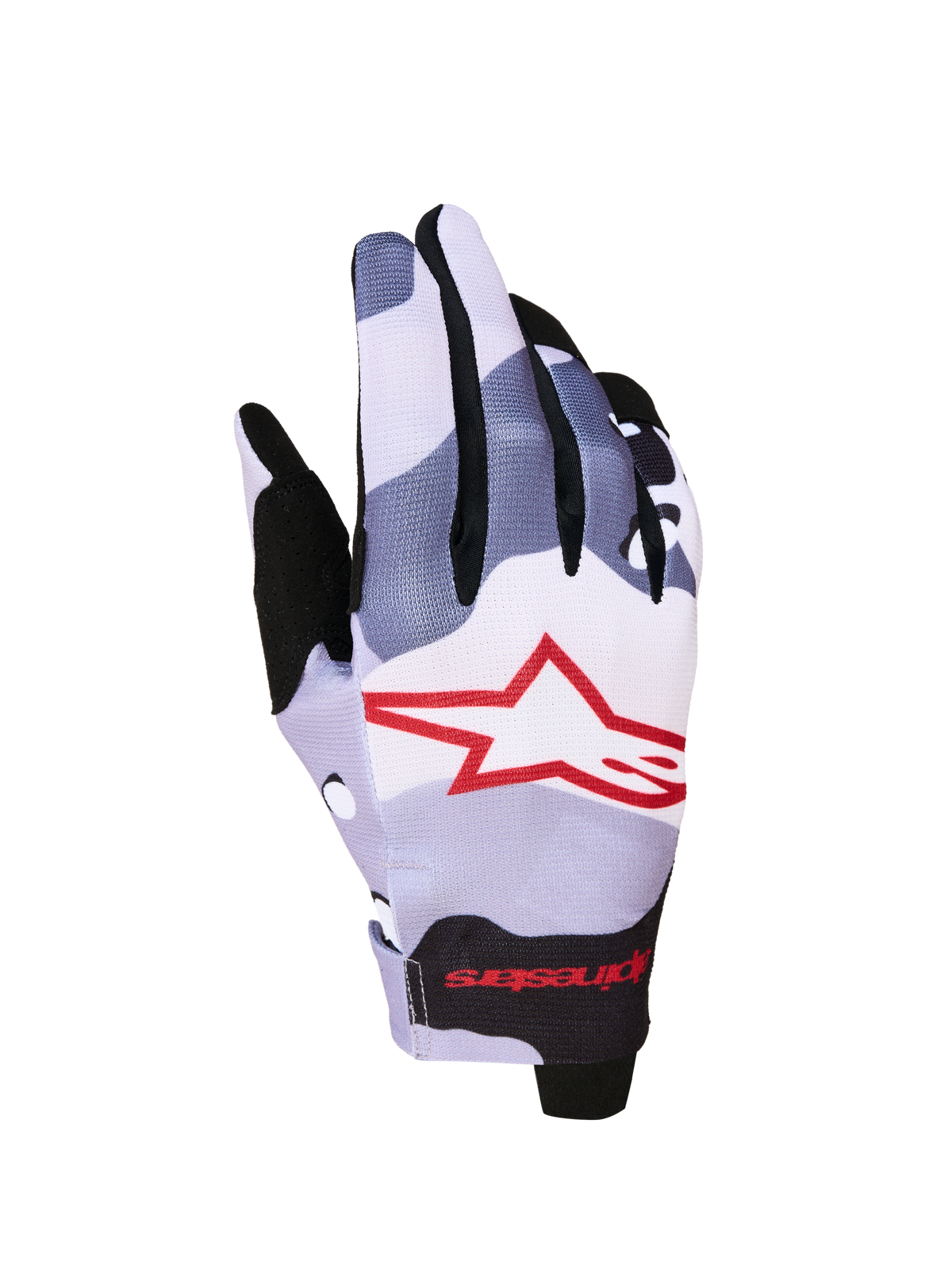 Alpinestars Radar 2027, gants de motocross pour homme, gris et rouges, textile monocouche avec logo étoile sublimé
