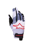 Alpinestars Radar 2027, gants de motocross pour homme, gris et rouges, textile monocouche avec logo étoile sublimé