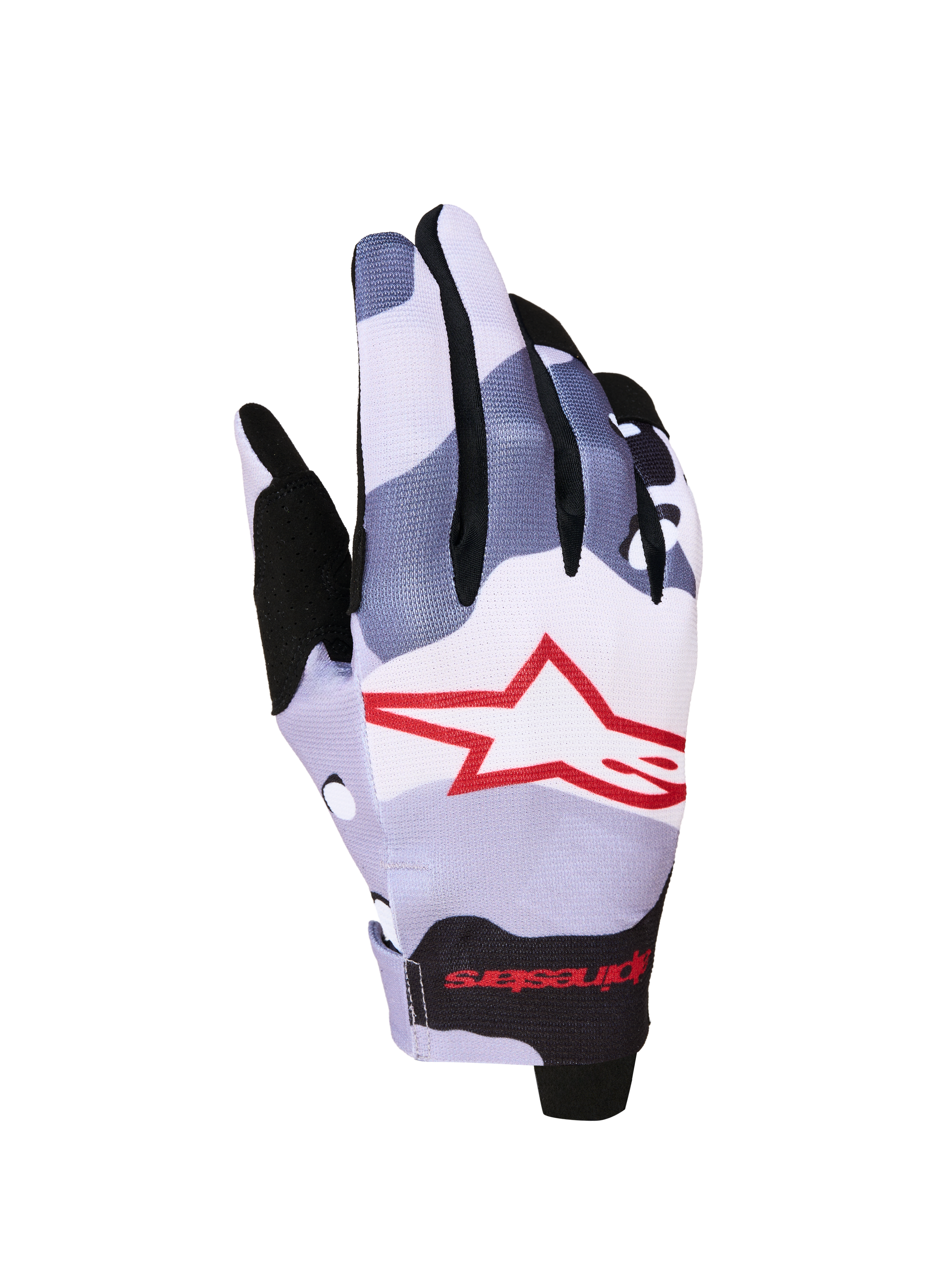 Alpinestars Radar 2027, gants de motocross pour homme, gris et rouges, textile monocouche avec logo étoile sublimé