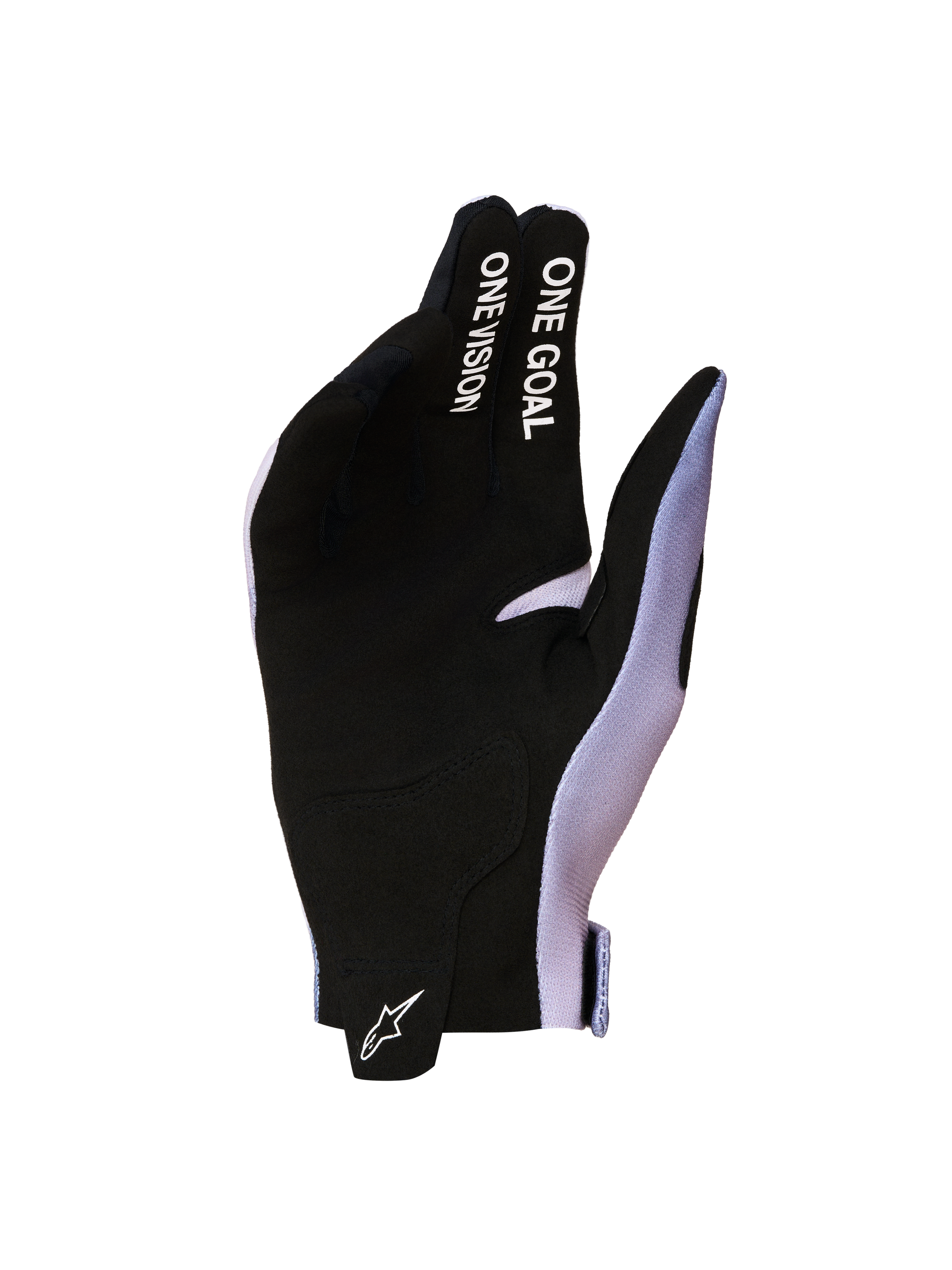 Gants Alpinestars Radar 2027 pour homme, motocross, noirs et lilas, paume en suède synthétique, One Goal One Vision.