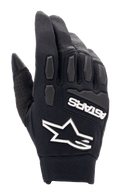 Alpinestars Full Bore XT handschoenen, zwarte motorcross handschoenen, voorzien van een opvallend wit Alpinestars sterlogo en ASTARS-branding, getextureerde TPR knokkel- en vingerbescherming, ademende stretchstof met geperforeerd duimdetail, ontworpen voor enduro en off-road rijden.