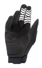 Alpinestars Full Bore XT handschoenen, zwart, handpalmzijde met synthetisch suède constructie, witte chevron-grippatronen op de vingers en een ergonomische polssluiting, ontworpen voor Enduro en off-road rijden.