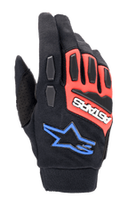 Alpinestars Full Bore XT handschoenen, off-road motorhandschoenen, zwart, felrood en blauw, voorzien van TPR knokkel- en vingerbescherming, ademende stretchstof, wit ASTARS-logo op rood paneel en blauw sterlogo