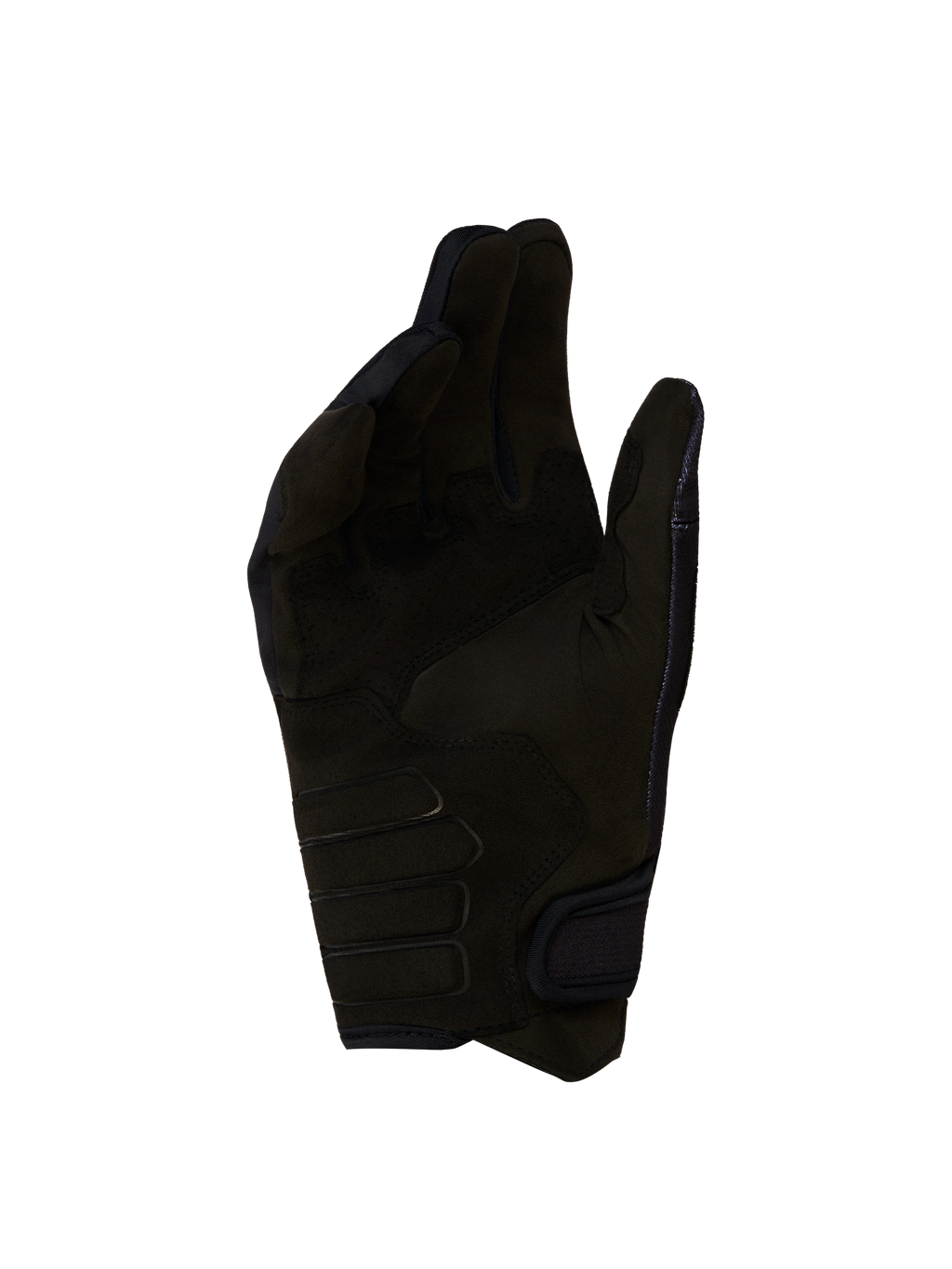 Alpinestars Techdura Gloves, black synthetic suede palm view for motocross and enduro riding, featuring reinforced contact zones and CE certified protection.
