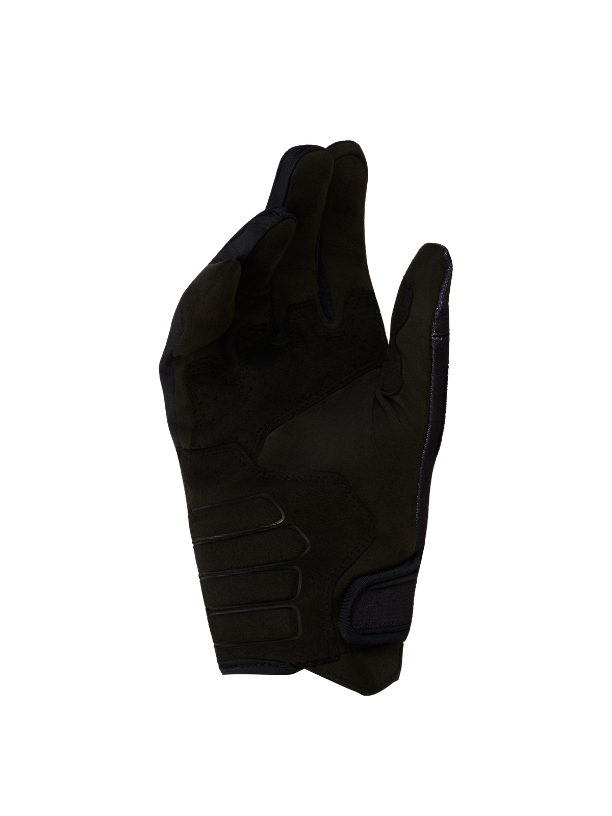 Alpinestars Techdura Handschuhe für Enduro, schwarze Handflächenansicht, synthetisches Wildleder, verstärkte Kontaktzonen.