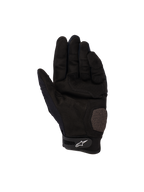 Alpinestars Megawatt V2 Handschuhe, Motocross- und Enduro-Handschuhe, Schwarz, Handflächenansicht mit verstärkten Handflächen- und Daumenbereichen, perforierte Textur zur Belüftung, Klettverschluss am Handgelenk mit weißem Alpinestars-Logo