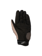 Gants Alpinestars Megawatt V2, gants de motocross tout-terrain, Stone Black, vue de la paume montrant les zones renforcées du pouce et de la paume, grip texturé et ajustement du poignet par Velcro avec le logo Alpinestars blanc.