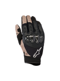 Gants Alpinestars Megawatt V2, gants de motocross et d'enduro, noir et beige, protection des articulations en fibre de carbone, construction en cuir perforé et mesh, logo Alpinestars blanc