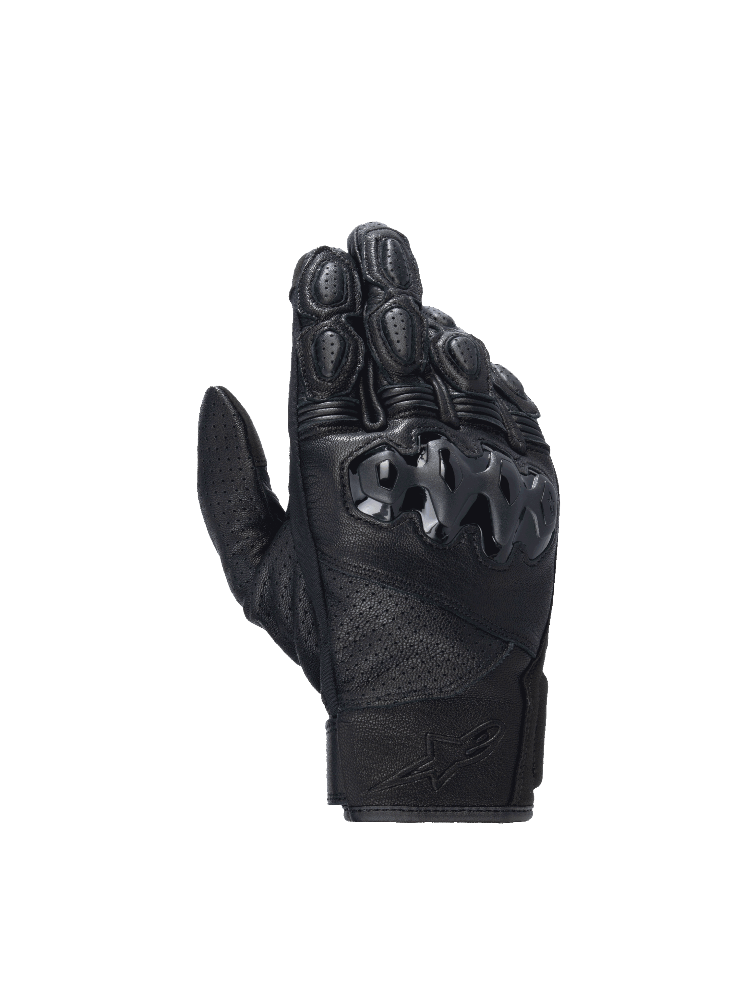 Alpinestars Celer V3 Handschuhe, schwarze Motorradhandschuhe aus Ziegenleder mit hartem PU-Knöchelschutz für den Rennsport.