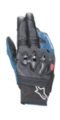 Alpinestars Morph Sport Gloves, Motorcycle Gloves, Black and Blue Sodalite, featuring over-injected knuckle guards, MorphTech Weave backhand with RIDEKNIT inserts, white star logo on the cuff, technical textured fabric for road racing