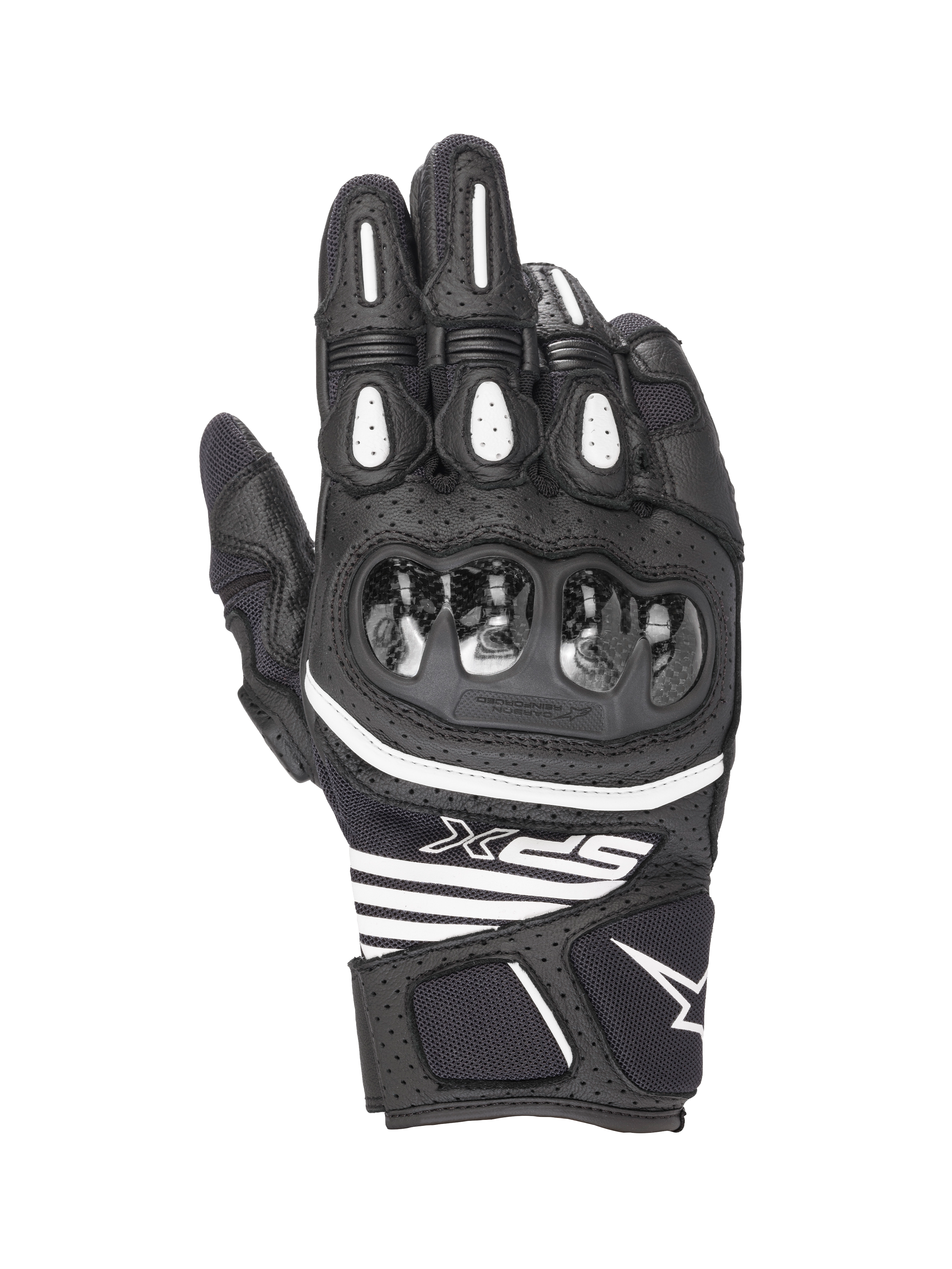 Alpinestars SPX AC V2 handschoenen, korte motorzomerhandschoenen, zwart en wit, CE-gecertificeerd, leren en mesh constructie met harde carbon knokkelbescherming