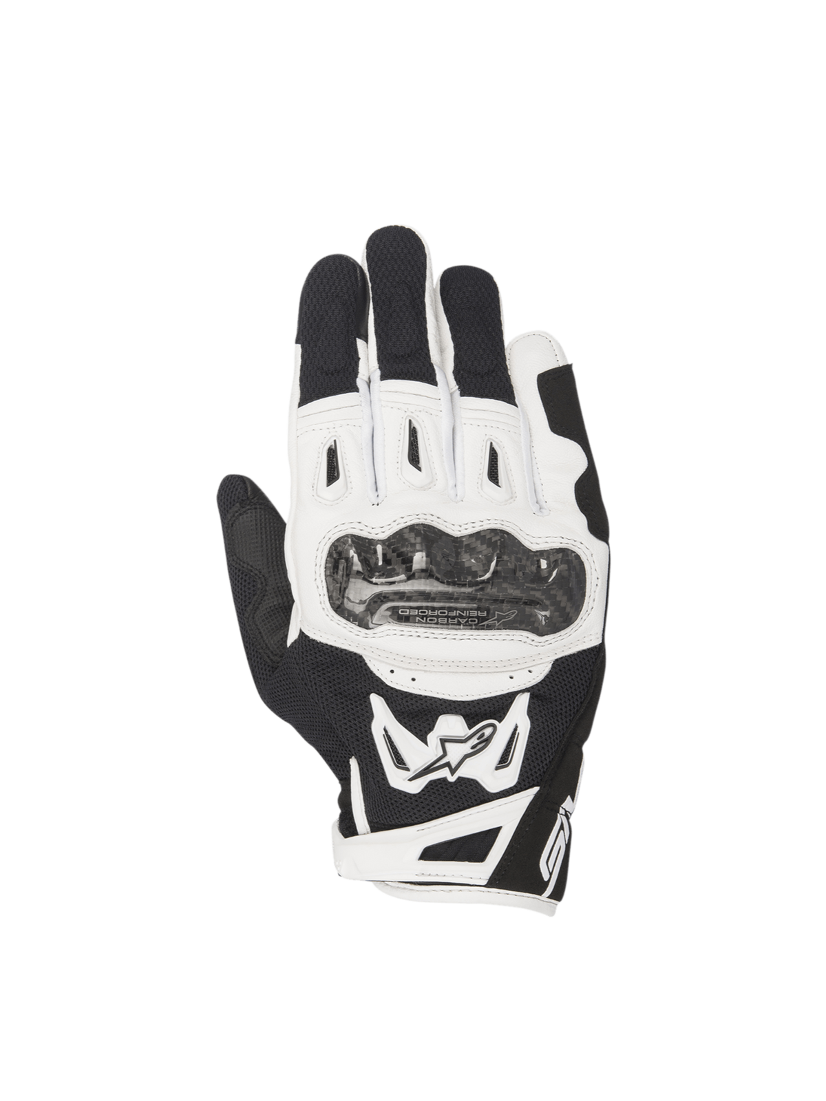 Alpinestars SMX-2 Air Carbon V2 handschoenen, heren motorhandschoenen, zwart en wit, carbon knokkelbescherming en 3D-mesh.