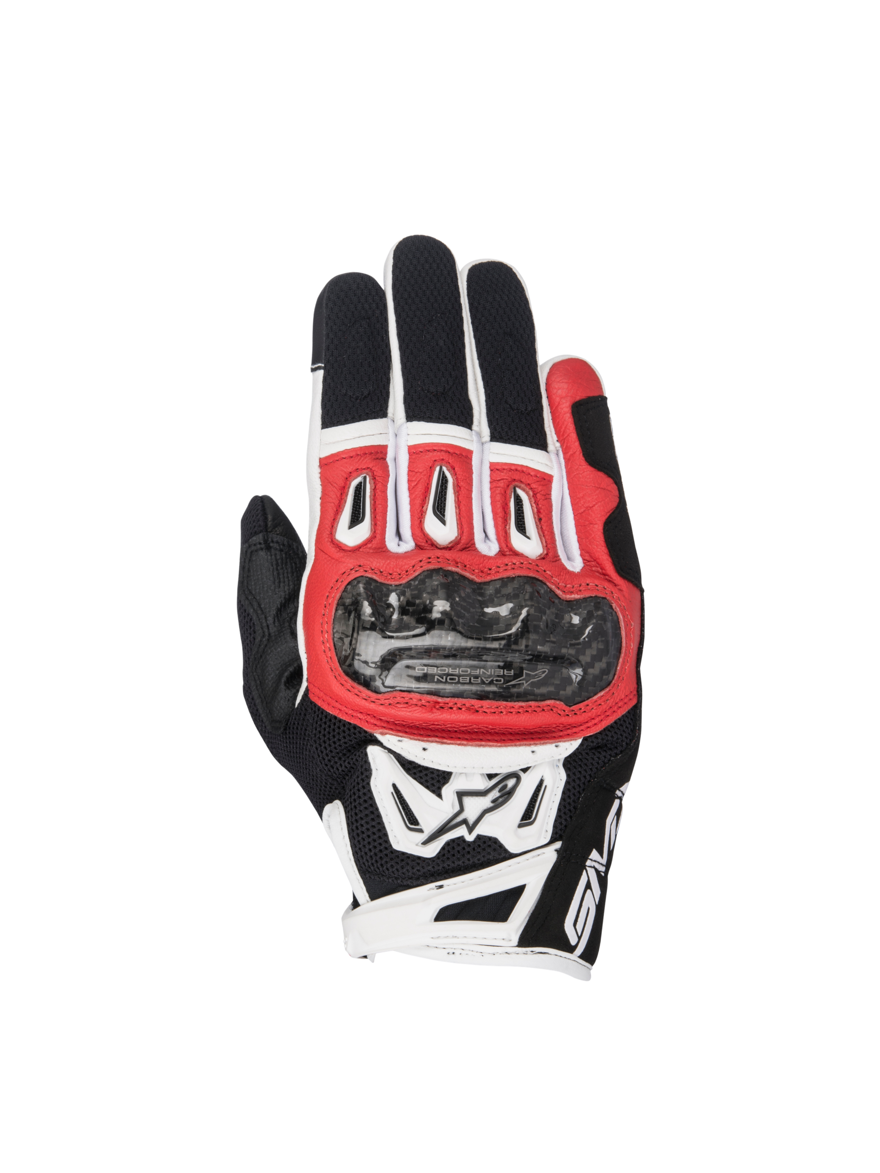 Gants Alpinestars SMX-2 Air Carbon V2, gants de moto pour homme, noirs, rouges et blancs, protections de jointures en carbone et mesh 3D ventilé
