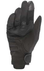 Gants Alpinestars Copper, gants de moto urbains, noirs, vue de la paume montrant la construction en daim synthétique, zones de préhension renforcées, bout du doigt compatible avec les écrans tactiles et fermeture de poignet réglable par velcro
