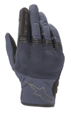 Alpinestars Copper Gloves, Urban Motorcycle Gloves, Mood Indigo Blue with black accents, mesh textile construction, featuring hard knuckle protection and accordion finger joints, Alpinestars logo on the backhand