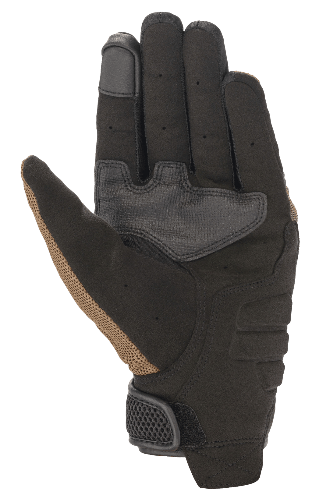 Alpinestars Copper handschoenen, urban motorhandschoenen, Teak en zwart, palmweergave met synthetisch suède constructie, versterkte grippanelen, touchscreen-compatibele vingertop en geperforeerde vingerdetails
