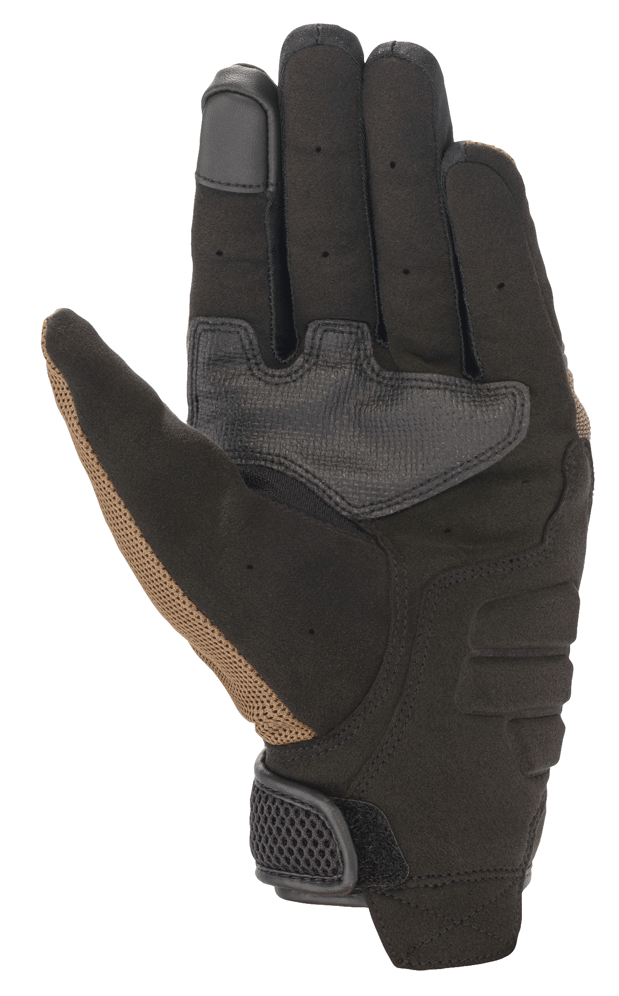 Alpinestars Copper handschoenen, urban motorhandschoenen, Teak en zwart, palmweergave met synthetisch suède constructie, versterkte grippanelen, touchscreen-compatibele vingertop en geperforeerde vingerdetails