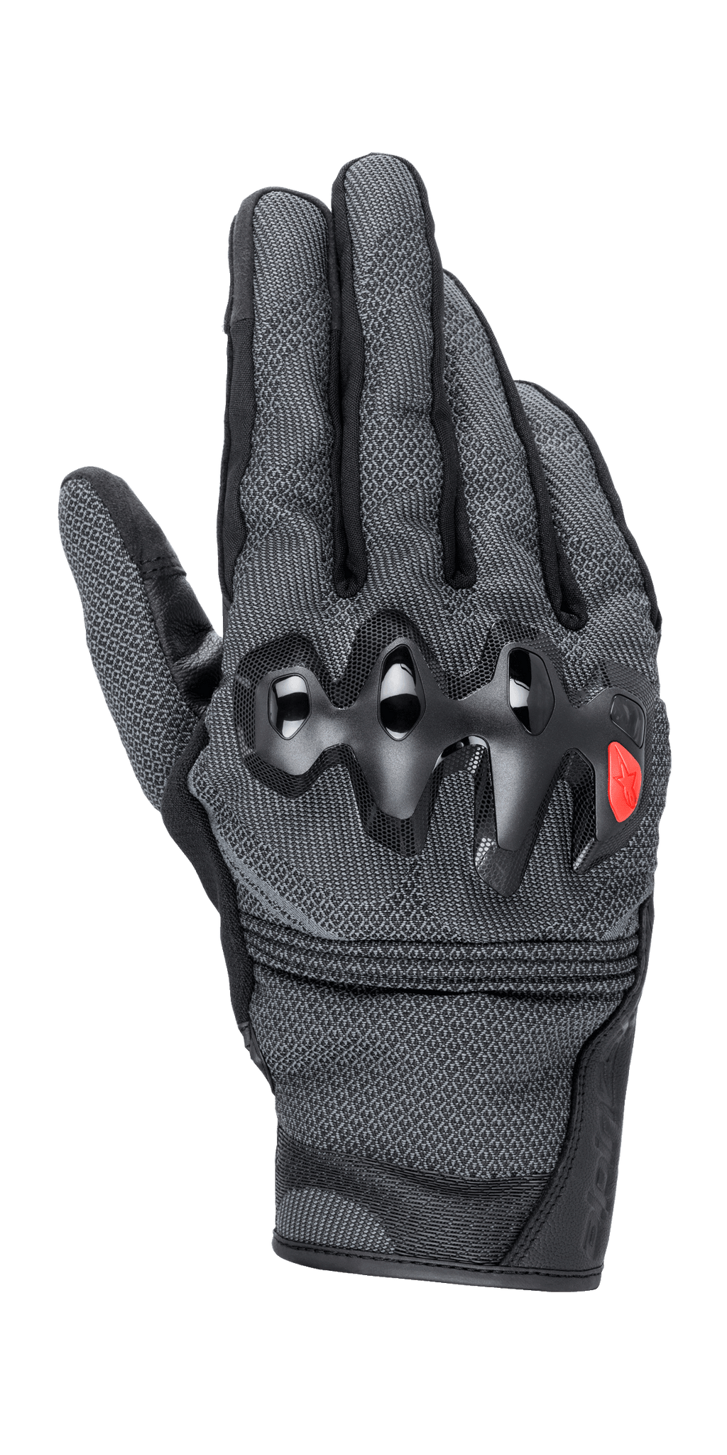 Alpinestars Morph Street Gloves, urban motorhandschoenen, grijs en zwart, harde knokkelbeschermers met rood accentlogo, getextureerde MorphTech Weave-constructie, ontwerp met korte manchet