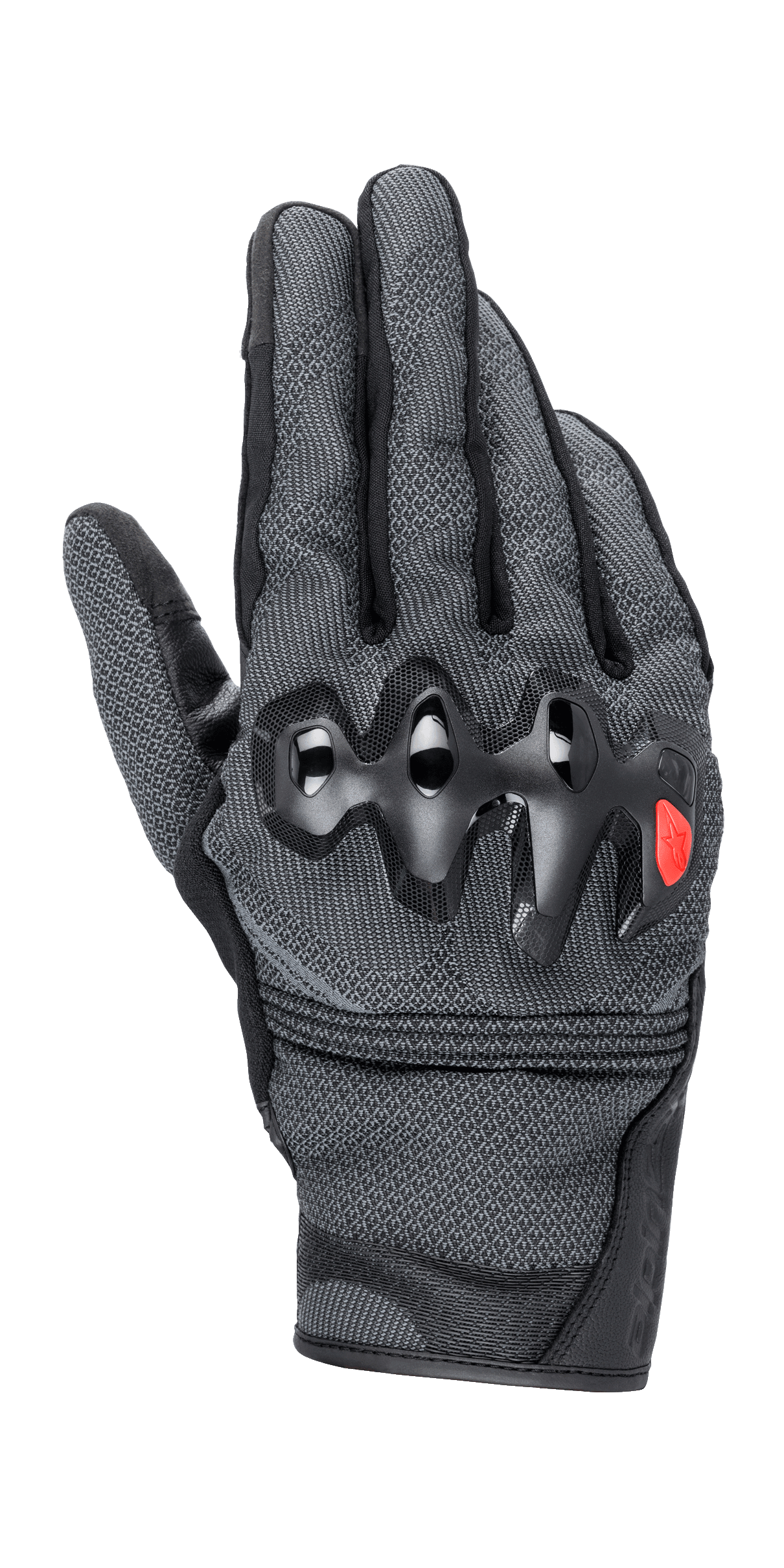 Alpinestars Morph Street Gloves, motorcycle urban gloves, gray and black, hard knuckle protectors with red accent logo, textured MorphTech Weave construction, short cuff design
