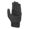 Alpinestars Stated Air Gloves, Black, palm view showing soft synthetic suede texture, reinforced palm with zigzag stitching for grip, padded heel protection, and a ribbed elastic cuff