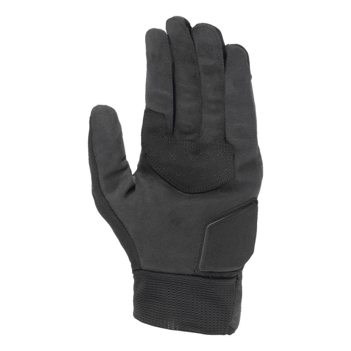 Alpinestars Stated Air handschoenen, zwart, handpalmweergave met zachte synthetische suède textuur, versterkte palm met zigzagstiksels voor grip, gewatteerde handpalmbescherming en een geribbelde elastische manchet