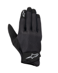 Gants Alpinestars Stated Air, gants de moto noirs, dos en mesh pour une ventilation maximale, logos étoile blancs sur l'index et la sangle de poignet, fermeture Velcro réglable, matériau synthétique léger, design urbain épuré