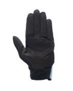 Gants Alpinestars Stated Air, vue de la paume, Bleu Stonewash Noir, paume en suède synthétique noire avec renforts, fermeture du poignet côtelée, design épuré pour la conduite moto urbaine estivale