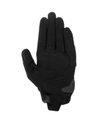 Gants Alpinestars SP X 1, gants de moto noir/noir, vue de la paume montrant la construction en cuir synthétique avec zones de frappe renforcées, glissière de paume en TPR et fermeture de manchette compacte.