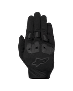 Gants Alpinestars SP X 1, gants de moto noirs pour la course, dessus de la main en tissu extensible texturé, logo étoile noir ton sur ton, protection intégrée des articulations en TPR et sliders de doigts, design robuste pour la conduite sportive