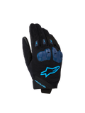 Gants Alpinestars SP X 1, gants de moto sport, noir et bleu Blithe, dotés de protections d'articulations en TPR bleu, logo étoile bleu vif sur le dos de la main, construction en tissu extensible, design sportif épuré avec détails axés sur la performance