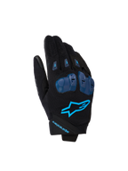 Gants Alpinestars SP X 1, gants de moto sport, noir et bleu Blithe, dotés de protections d'articulations en TPR bleu, logo étoile bleu vif sur le dos de la main, construction en tissu extensible, design sportif épuré avec détails axés sur la performance